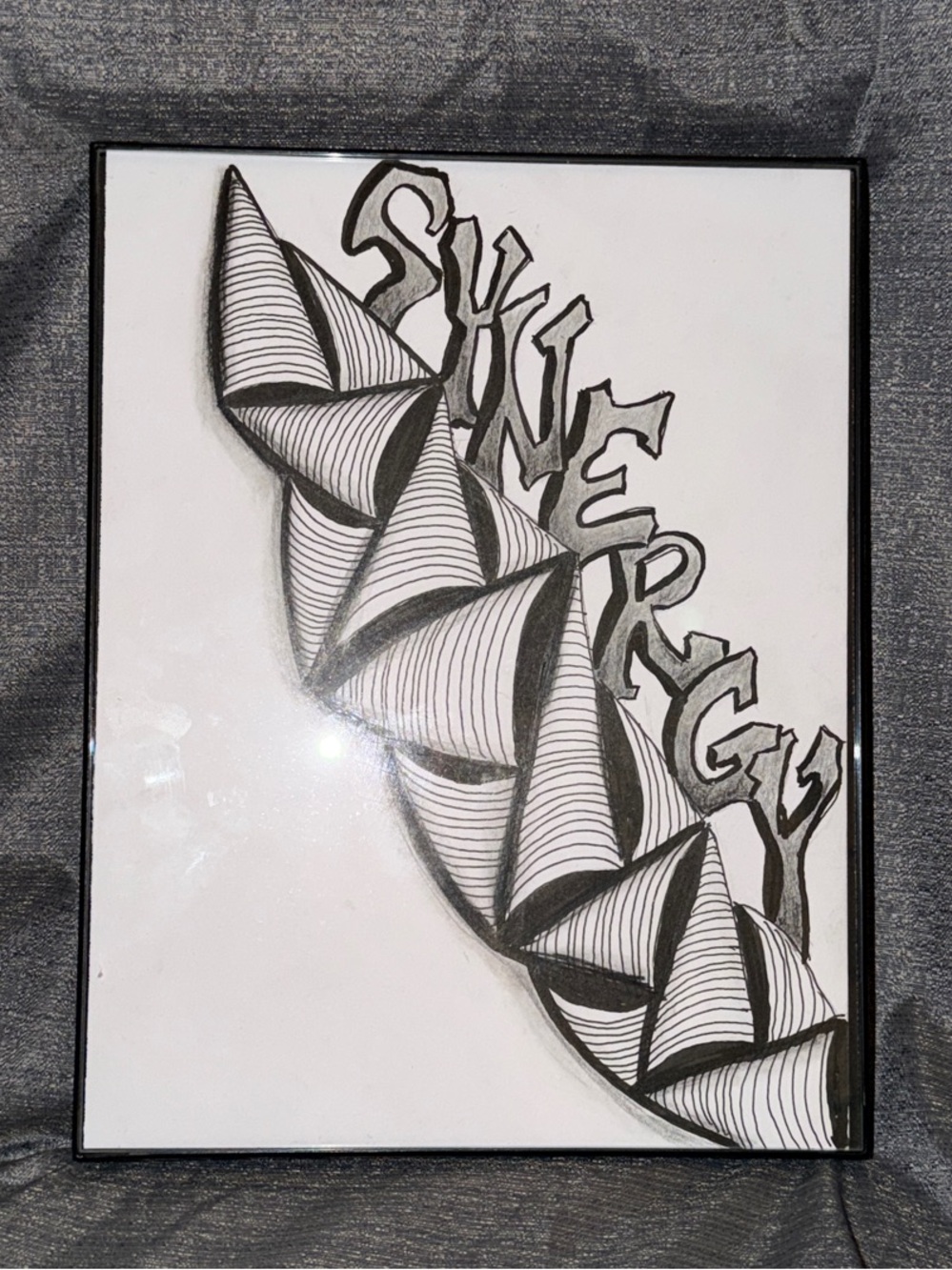 Framed Black & White Abstract Line Art 9x12 inch